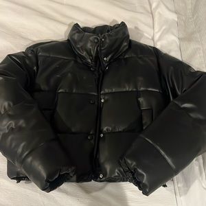 ZARA black leather puffer